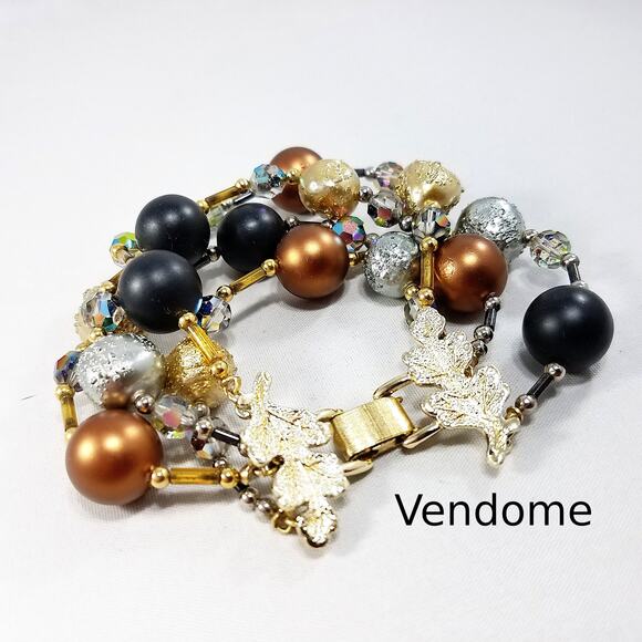 Vintage Vendome 4-Strand Beaded Bracelet Crystals Satin Glass Gold Clasp 7.5" - Picture 1 of 10